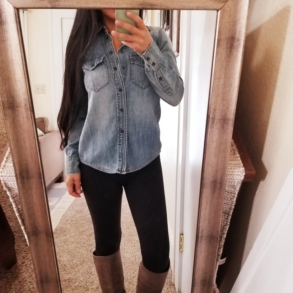 Madewell Snap Button Down Denim Chambray Shirt Xs - image 1